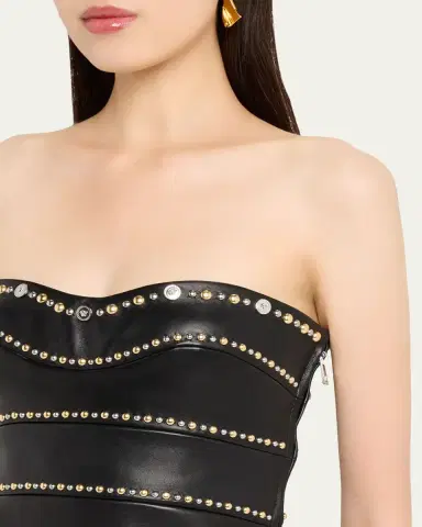 Versace Embellished Strapless Nappa Leather Mini Dress | Thumbnail 5 Versace Embellished Strapless Nappa Leather Mini Dress | Thumbnail 5
