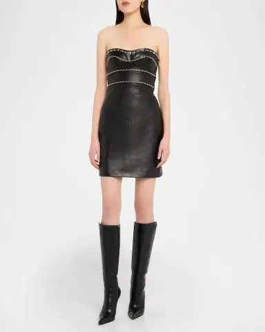 Versace Embellished Strapless Nappa Leather Mini Dress | Thumbnail 8 Versace Embellished Strapless Nappa Leather Mini Dress | Thumbnail 8