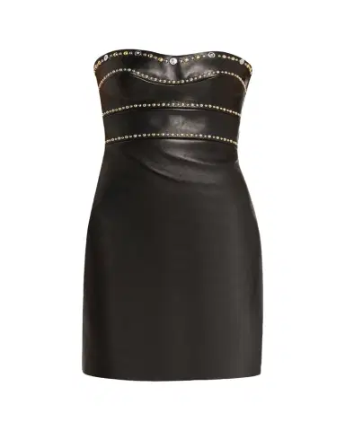 Versace Embellished Strapless Nappa Leather Mini Dress | Thumbnail 1 Versace Embellished Strapless Nappa Leather Mini Dress | Thumbnail 1