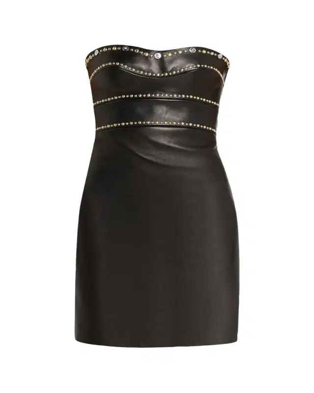 Versace Embellished Strapless Nappa Leather Mini Dress
