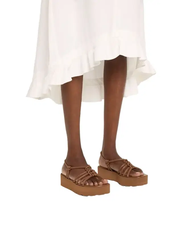 Knotted Leather Slingback Flatform Sandals