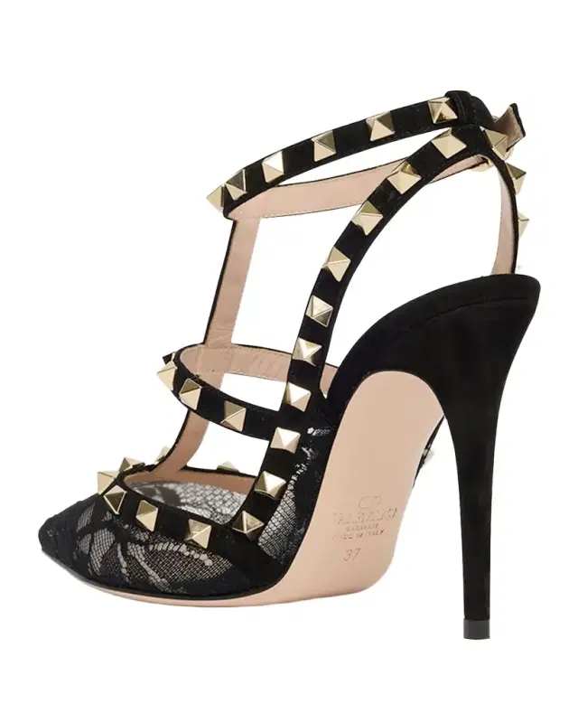 100mm Rockstud Lace Ankle-Strap Pumps