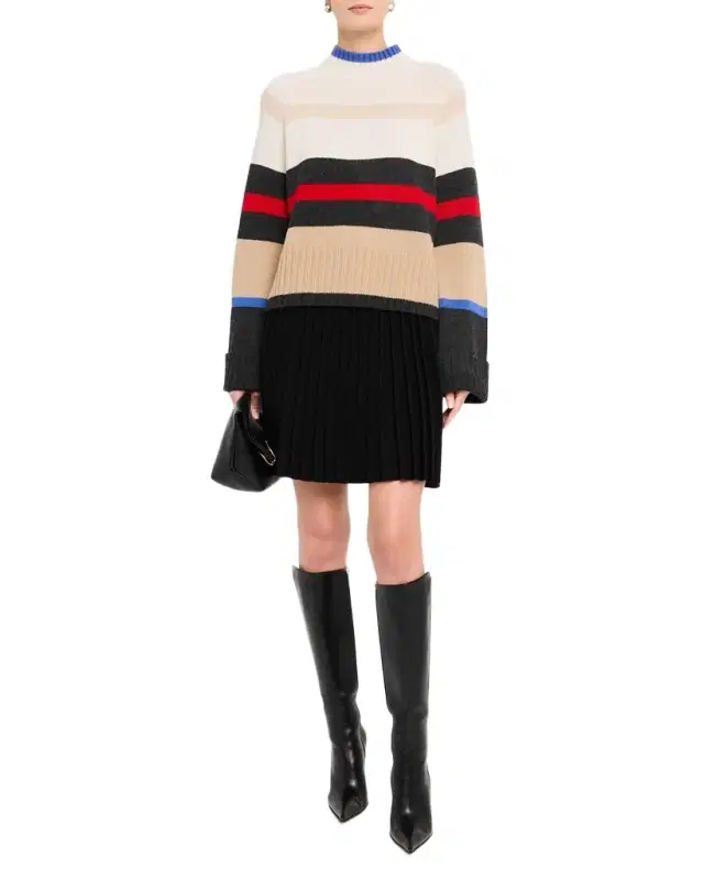Striped Mock-Neck Cashmere Sweater
