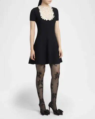 Valentino Garavani Lace Bib Short-Sleeve Mini Swing Dress | Thumbnail 4