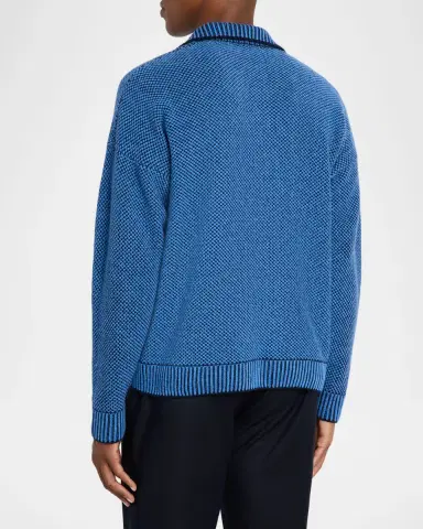 KNT Men 's Bicolor Wool Knit Johnny Collar Polo Sweater | Thumbnail 2