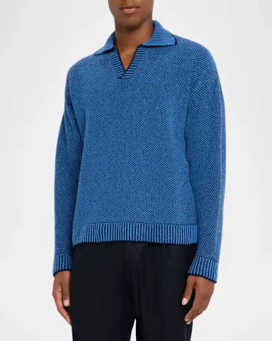 KNT Men 's Bicolor Wool Knit Johnny Collar Polo Sweater | Thumbnail 3