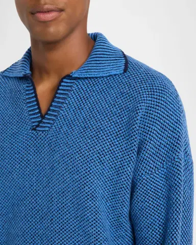 KNT Men 's Bicolor Wool Knit Johnny Collar Polo Sweater | Thumbnail 4