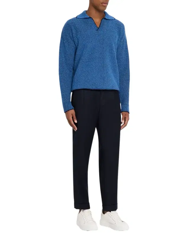 Men 's Bicolor Wool Knit Johnny Collar Polo Sweater