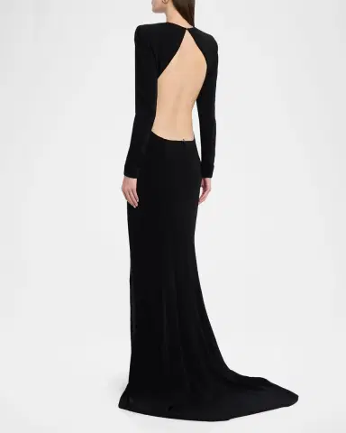 Stella McCartney Strong-Shoulder Backless Trumpet Gown | Thumbnail 2