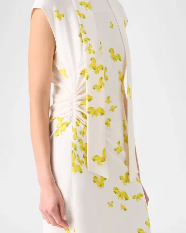 Akris Butterfly-Print Viscose Crepon Ruched Midi Dress With Scarf | Thumbnail 4 Akris Butterfly-Print Viscose Crepon Ruched Midi Dress With Scarf | Thumbnail 4