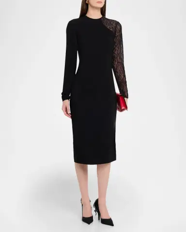 Stella McCartney Lace-Inset Long-Sleeve Sheath Dress | Thumbnail 3 Stella McCartney Lace-Inset Long-Sleeve Sheath Dress | Thumbnail 3
