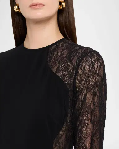 Stella McCartney Lace-Inset Long-Sleeve Sheath Dress | Thumbnail 4 Stella McCartney Lace-Inset Long-Sleeve Sheath Dress | Thumbnail 4