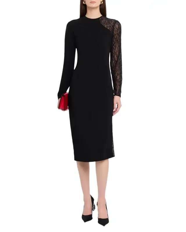 Lace-Inset Long-Sleeve Sheath Dress