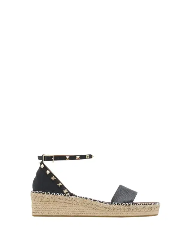 Rockstud Leather Flatform Espadrille Sandals