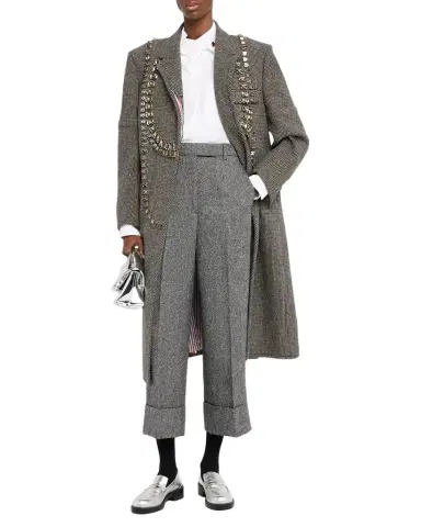 Thom Browne Wide-Leg Cuffed Crop Trousers | Thumbnail 1 Thom Browne Wide-Leg Cuffed Crop Trousers | Thumbnail 1