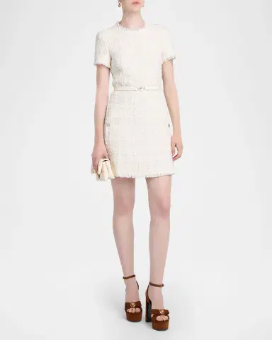 Versace Belted Tweed A-Line Mini Dress | Thumbnail 4 Versace Belted Tweed A-Line Mini Dress | Thumbnail 4