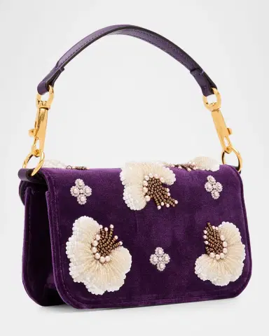 Valentino Garavani Loco Small Peonies Beaded Velvet Shoulder Bag | Thumbnail 2