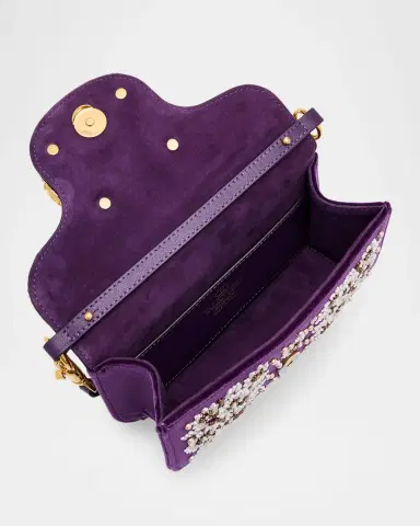 Valentino Garavani Loco Small Peonies Beaded Velvet Shoulder Bag | Thumbnail 3