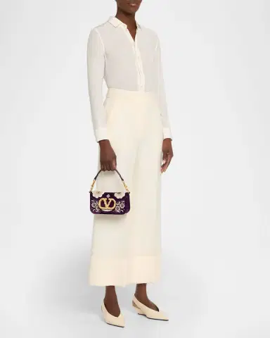 Valentino Garavani Loco Small Peonies Beaded Velvet Shoulder Bag | Thumbnail 4