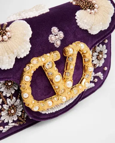 Valentino Garavani Loco Small Peonies Beaded Velvet Shoulder Bag | Thumbnail 5