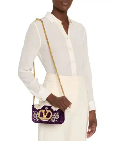Valentino Garavani Loco Small Peonies Beaded Velvet Shoulder Bag | Thumbnail 1