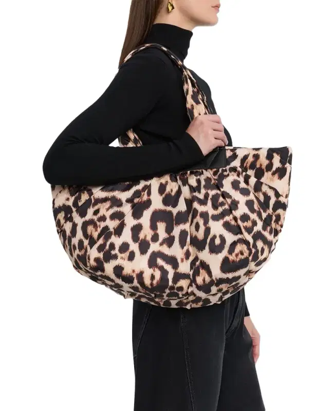Caba Medium Polyester and Nylon Leopard-Print Tote Bag