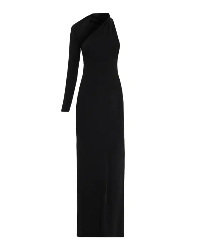 One-Shoulder Wrapped Crepe Maxi Dress