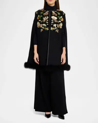 Valentino Garavani Embroidered Cashmere Cape With Feather Trim | Thumbnail 2 Valentino Garavani Embroidered Cashmere Cape With Feather Trim | Thumbnail 2