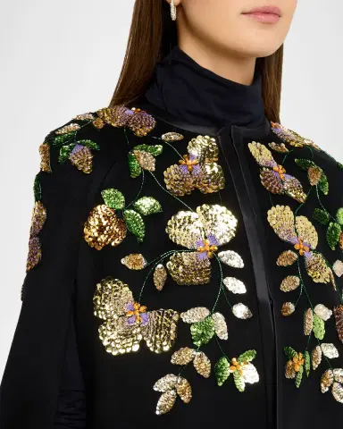 Valentino Garavani Embroidered Cashmere Cape With Feather Trim | Thumbnail 5 Valentino Garavani Embroidered Cashmere Cape With Feather Trim | Thumbnail 5