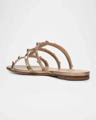 Valentino Garavani 5mm Rockstud Metallic Leather Flat Slide Sandals | Thumbnail 3 Valentino Garavani 5mm Rockstud Metallic Leather Flat Slide Sandals | Thumbnail 3