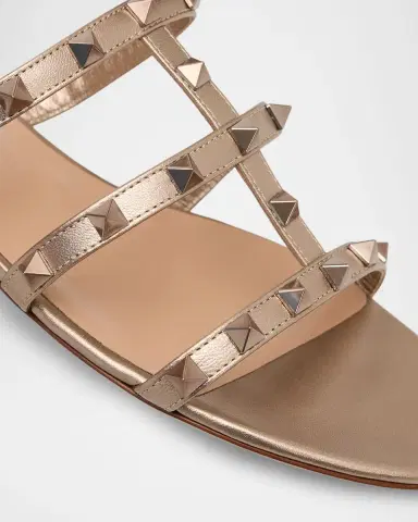 Valentino Garavani 5mm Rockstud Metallic Leather Flat Slide Sandals | Thumbnail 4 Valentino Garavani 5mm Rockstud Metallic Leather Flat Slide Sandals | Thumbnail 4
