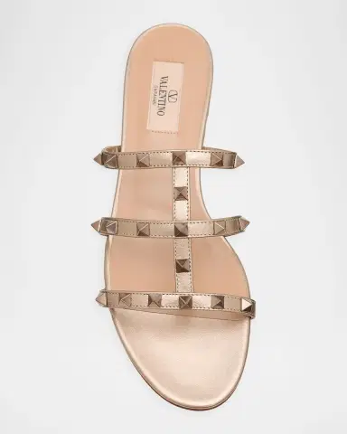 Valentino Garavani 5mm Rockstud Metallic Leather Flat Slide Sandals | Thumbnail 5 Valentino Garavani 5mm Rockstud Metallic Leather Flat Slide Sandals | Thumbnail 5
