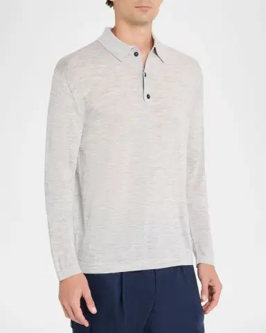 KNT Men's Wool and Silk Long-Sleeve Polo Shirt | Thumbnail 3