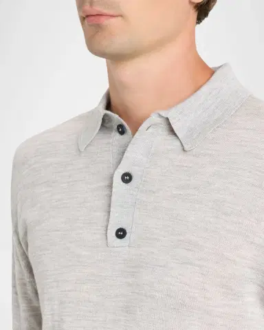 KNT Men's Wool and Silk Long-Sleeve Polo Shirt | Thumbnail 4