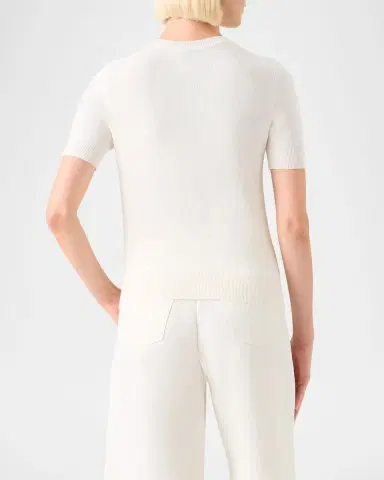 Akris Silk-Cotton Pointelle Knit Short-Sleeve Sweater | Thumbnail 3
