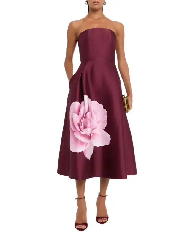 Shay Strapless Floral-Print Mikado Midi Dress