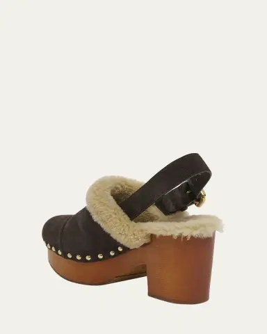 Chloé Jeanette Suede Shearling-Lined Clogs | Thumbnail 2 Chloé Jeanette Suede Shearling-Lined Clogs | Thumbnail 2