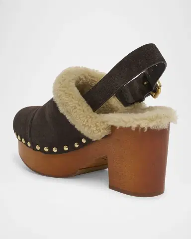 Chloé Jeanette Suede Shearling-Lined Clogs | Thumbnail 4 Chloé Jeanette Suede Shearling-Lined Clogs | Thumbnail 4