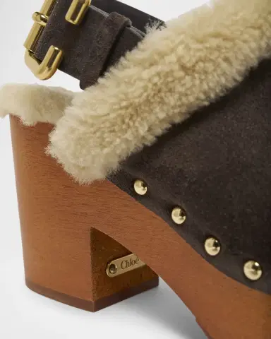 Chloé Jeanette Suede Shearling-Lined Clogs | Thumbnail 5 Chloé Jeanette Suede Shearling-Lined Clogs | Thumbnail 5