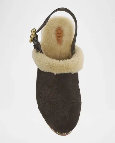 Chloé Jeanette Suede Shearling-Lined Clogs | Thumbnail 6 Chloé Jeanette Suede Shearling-Lined Clogs | Thumbnail 6