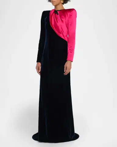 Valentino Garavani Velvet And Satin Strong-Shoulder Gown | Thumbnail 3