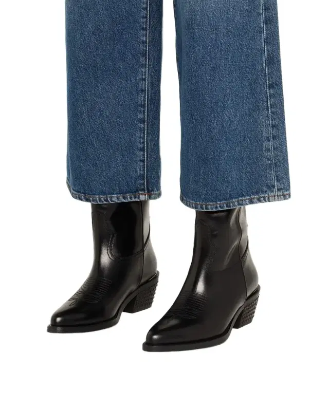 Partlow Sharon Leather Cowboy Boots with Crystal-Embellished Heel