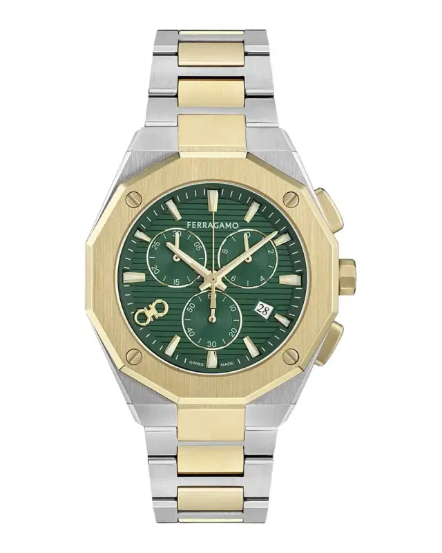 Ferragamo Men 's Edge Chrono 42mm Two-Tone Bracelet Watch