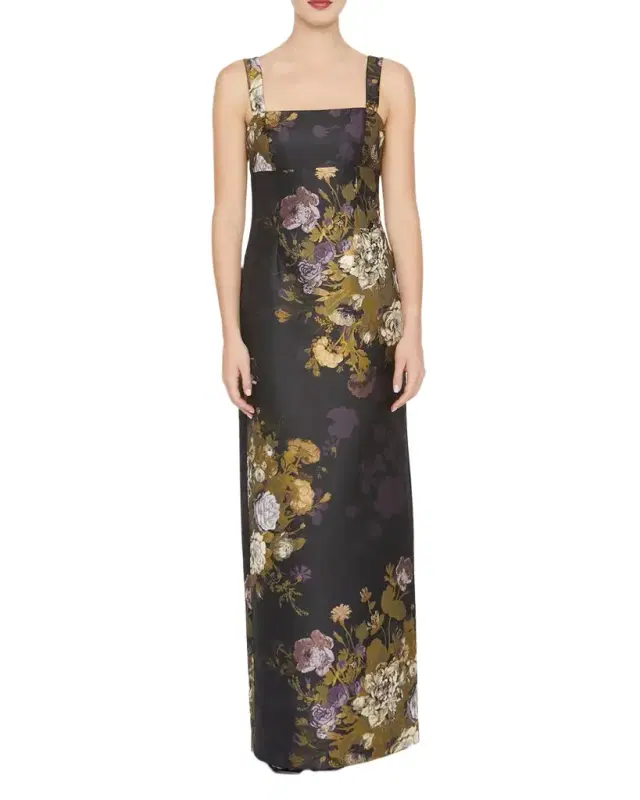 Kay Unger New York Lilith Floral Damask Jacquard Column Gown