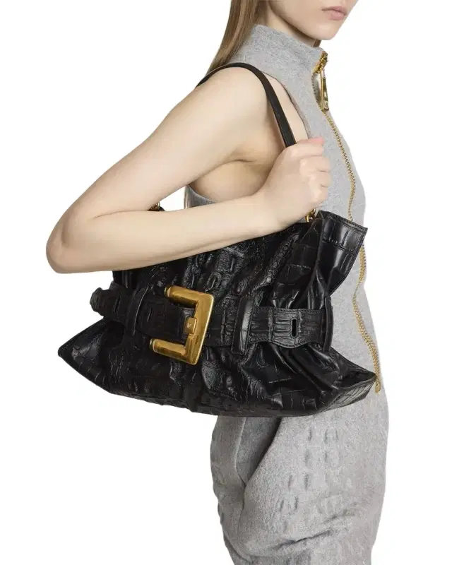 Anthem Medium Shoulder Bag in Croc-Embossed Leather