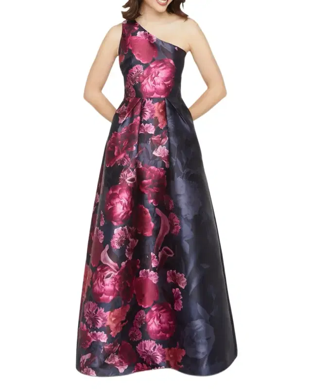Dianna One-Shoulder Pleated Mikado Gown