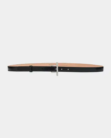 McQueen Crystal T-Bar Leather Skinny Belt | Thumbnail 3