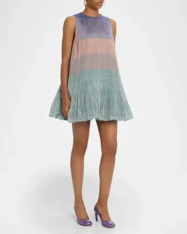 Loewe Colorblock Sleeveless Plisse Satin Mini Dress | Thumbnail 3 Loewe Colorblock Sleeveless Plisse Satin Mini Dress | Thumbnail 3