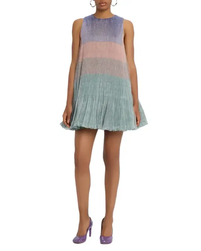 Colorblock Sleeveless Plisse Satin Mini Dress