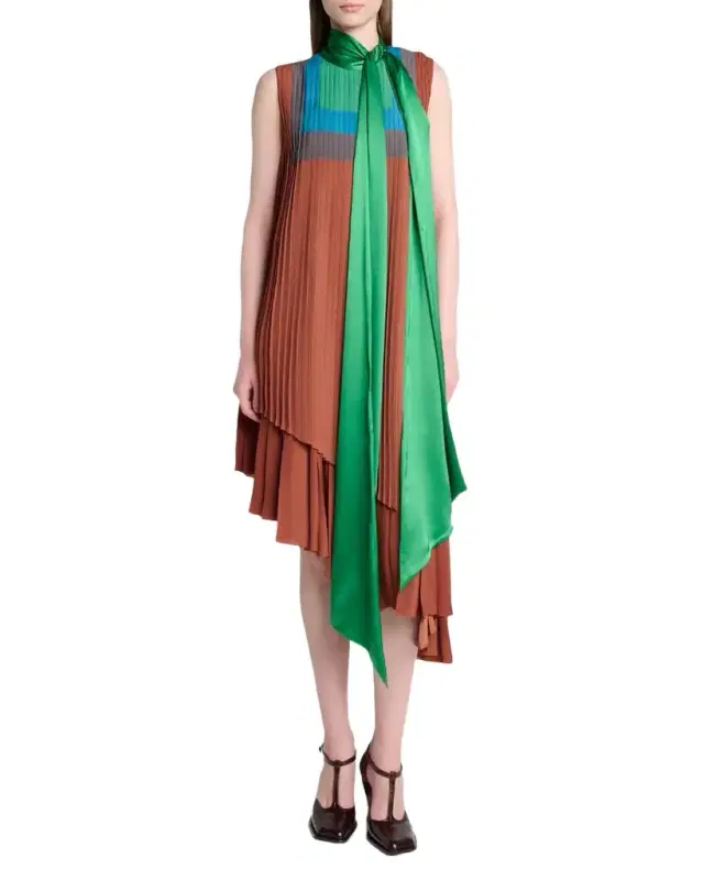 Asymmetric Tiered Colorblock High-Low Dress
